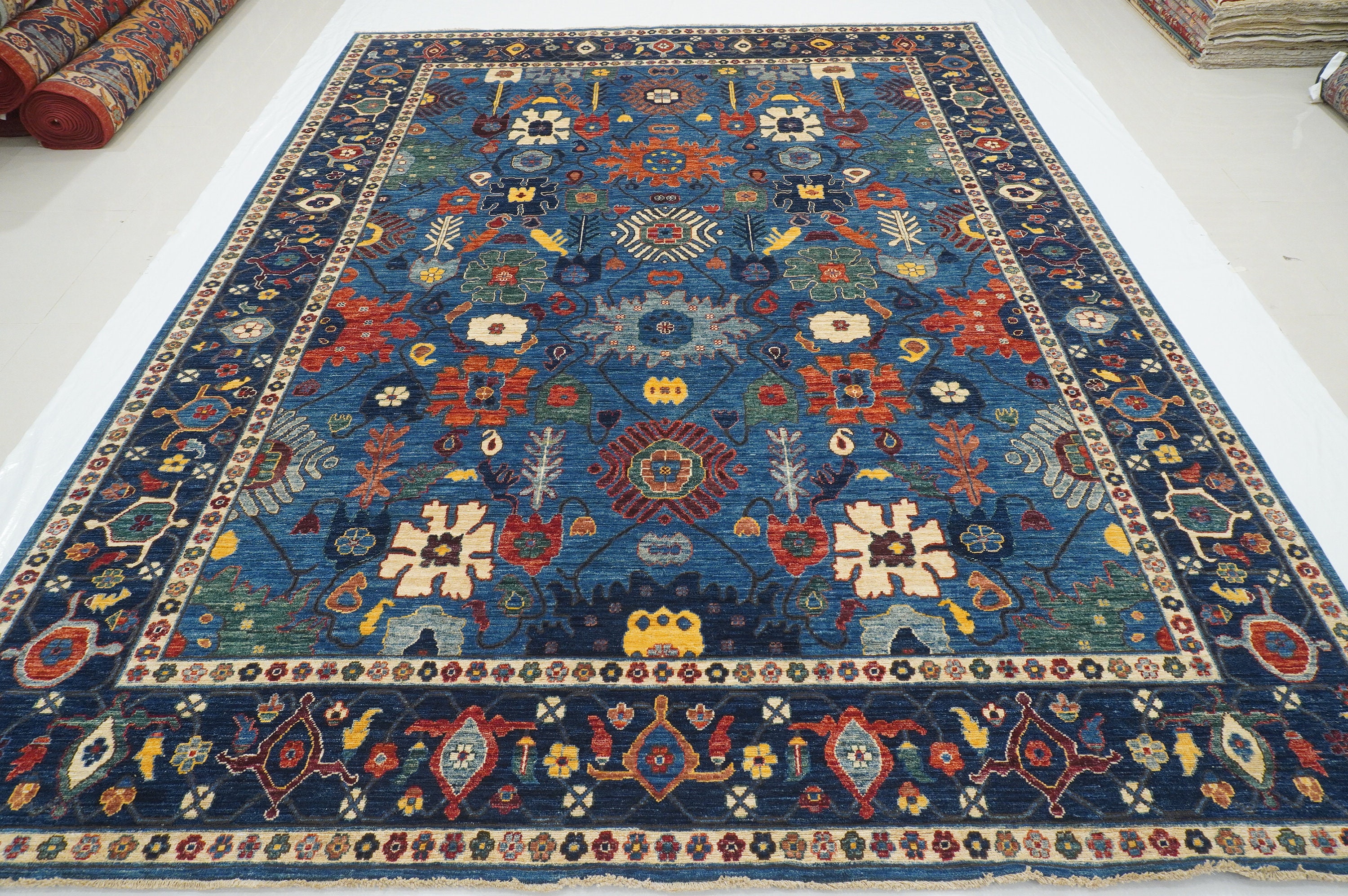 9x12 Navy Blue Bidjar Area Rug - Afghan Persian Style Hand knotted Veg Dye Wool Oriental Rug - Rugs for living room - Bedroom rug