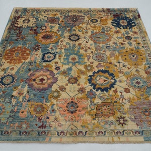 6x6 Beige Square Afghan Bidjar Area Rug - Persian Style Hand knotted Veg Dye Wool Modern Rug - Bedroom Rug - Living Room Rug - Square Carpet