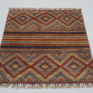 3x3 Red Tribal Square Area Rug - Afghan Hand knotted Wool small square rug - Entryway Rug - bathroom rug - Door mat rug small square carpet
