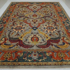 9x12 Hand Knotted Afghan Rug: Gray Polonaise Veg Dye Wool, Oriental Transitional (8&#39;9&quot;x11&#39;9&quot;)