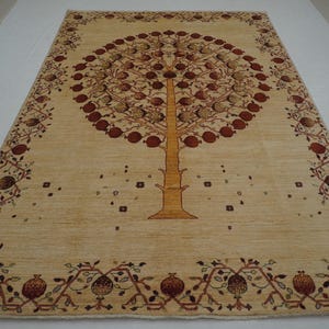 7x10 Beige Tree Gabbeh Area Rug - Tree of Life Afghan Persian Style Hand knotted wool Rug - Rugs for Living room - Bedroom rug - 6&#39;7x9&#39;9