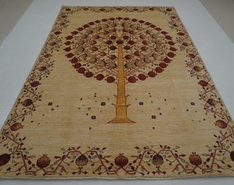 Hand Knotted Wool Rug: Afghan Tree of Life Gabbeh (6'7x9'9)