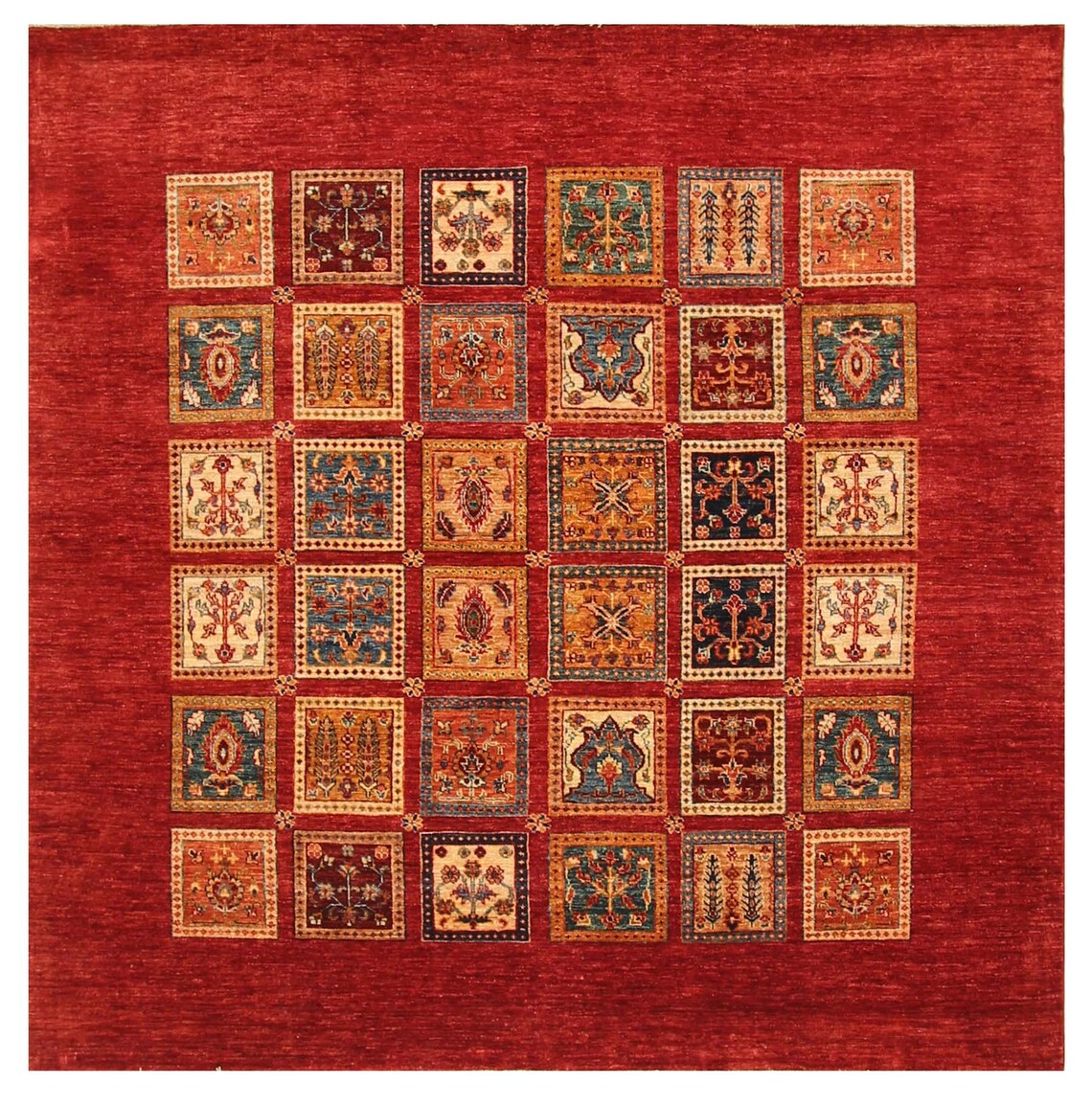 7x7 Square Area Rug Red Persian Style Hand knotted Wool Rug Etsy