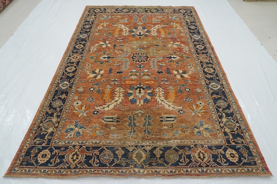 6x9 Afghan Oriental Rug: Rusty Red Hand-knotted Wool, Vintage