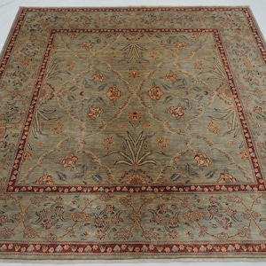 7x7 Warm Gray Square Area Rug - Super Fine Afghan Hand knotted FERAHI Wool Veg dye Square Rug - Living room rug - Bedroom rug - 6&#39;10&quot;x6&#39;10&quot;