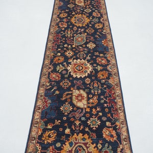13 Ft Navy Blue Bidjar Runner Rug - Persian Style Afghan hand knotted Veg Dyes Wool Oriental Runner Rug - Hallway Runner - Entryway runner