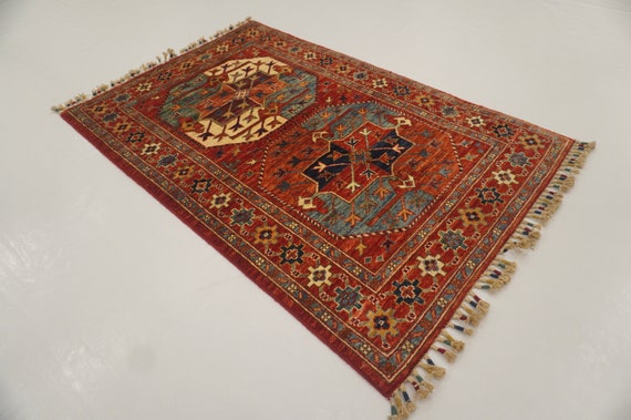 Red 3x4 Ersari Area Rug Afghan Hand Knotted Veg Dyes Wool Oriental