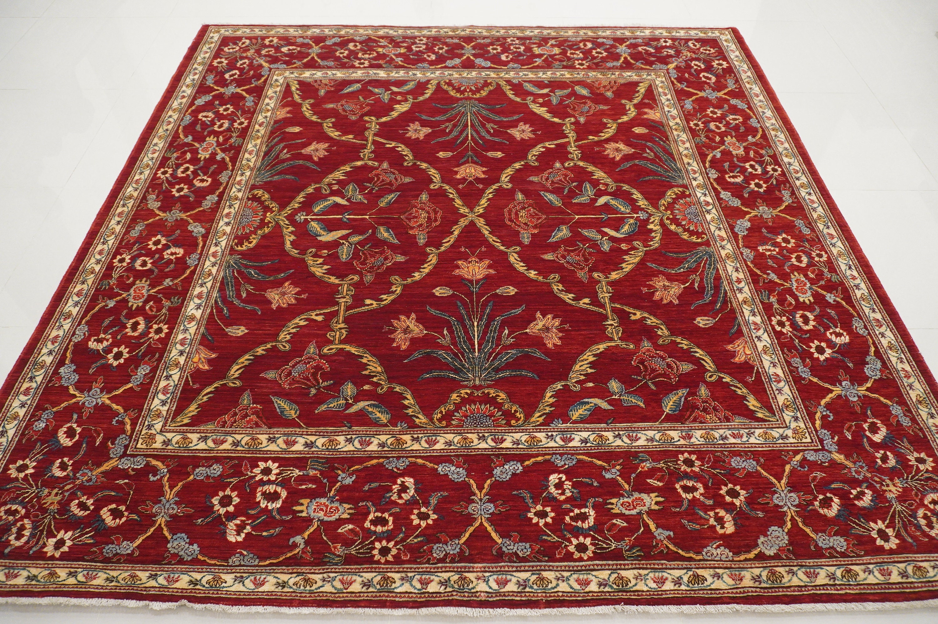 8x8 Red Square Area Rug Red Super Fine Quality Persian Style Handmade Rug Made W Special FERAHI Wool Veg Dyes Rugs for Living Room Etsy