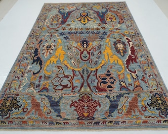 6x9 Blue Bidjar Style Rug: Afghan Hand-Knotted Wool Oriental Rug