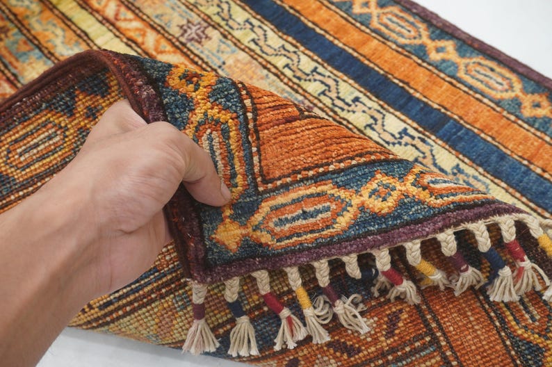 5 Ft Blue Vintage Turkish Runner Rug Shawl Striped Pattern Hand Knotted