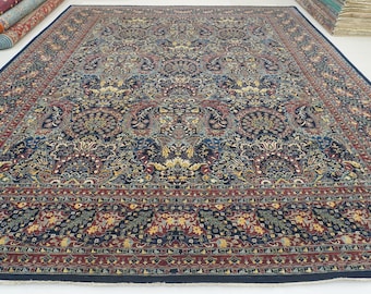 12x15 Navy Blue Turkish Hereke Area Rug - Super Quality Hand knotted Wool Oriental Rug - Rugs for Living room - Bedroom rug - 12&#39;1&quot;x14&#39;9&quot;