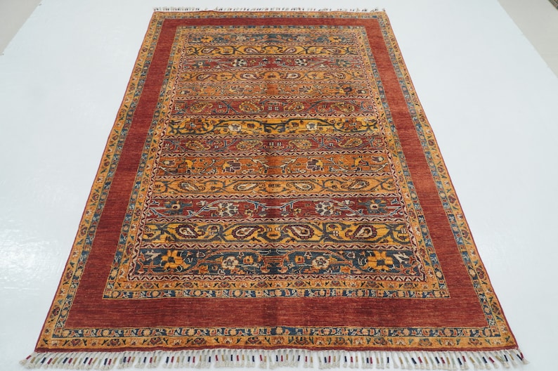 5x7 Red Turkish Area Rug Shawl Hand Knotted Veg Dyes Wool Tribal Rug