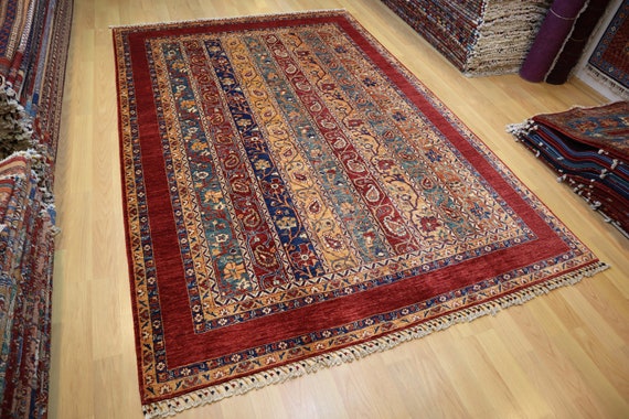 7x10 Orientteppich Roter Schal Muster Handgeknüpfter Teppich aus