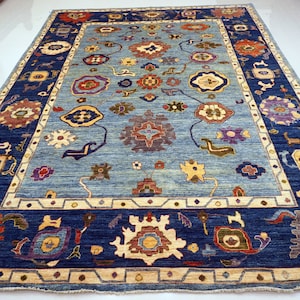 10x14 Blue Turkish Oushak Area rug - Hand knotted Wool Veg dyes Large Oriental Rug - Rugs for Living room - Bedroom rug - Blue Carpet