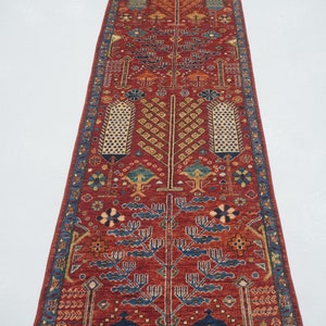 10 ft Red Afghan Bakshaish Runner Rug - Persian Style Hand knotted Veg dyes Wool Entryway Runner - Tribal Runner - Hallway runner 2&#39;8x10&#39;2