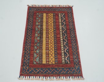 2x3 Red Turkish Area Rug: Hand-Knotted Wool Accent Rug 1'9"x2'11"