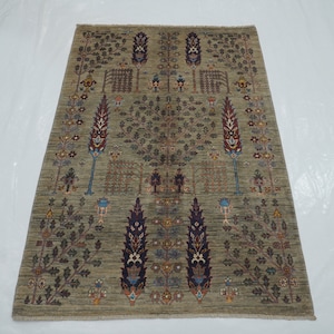 3x5 Tree Gabbeh Rug - Gray Tree of life Afghan Hand knotted wool Veg dyes Area Rug - Rugs for Living room - Bedroom rug - 3&#39;4x5&#39;