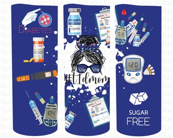 Type 1 Diabetes Mom 20 oz Tumbler Design Sublimation Transfer Graphic | Diabetes, Diabetes Awareness, Messy Bun, PNG File, Digital Download