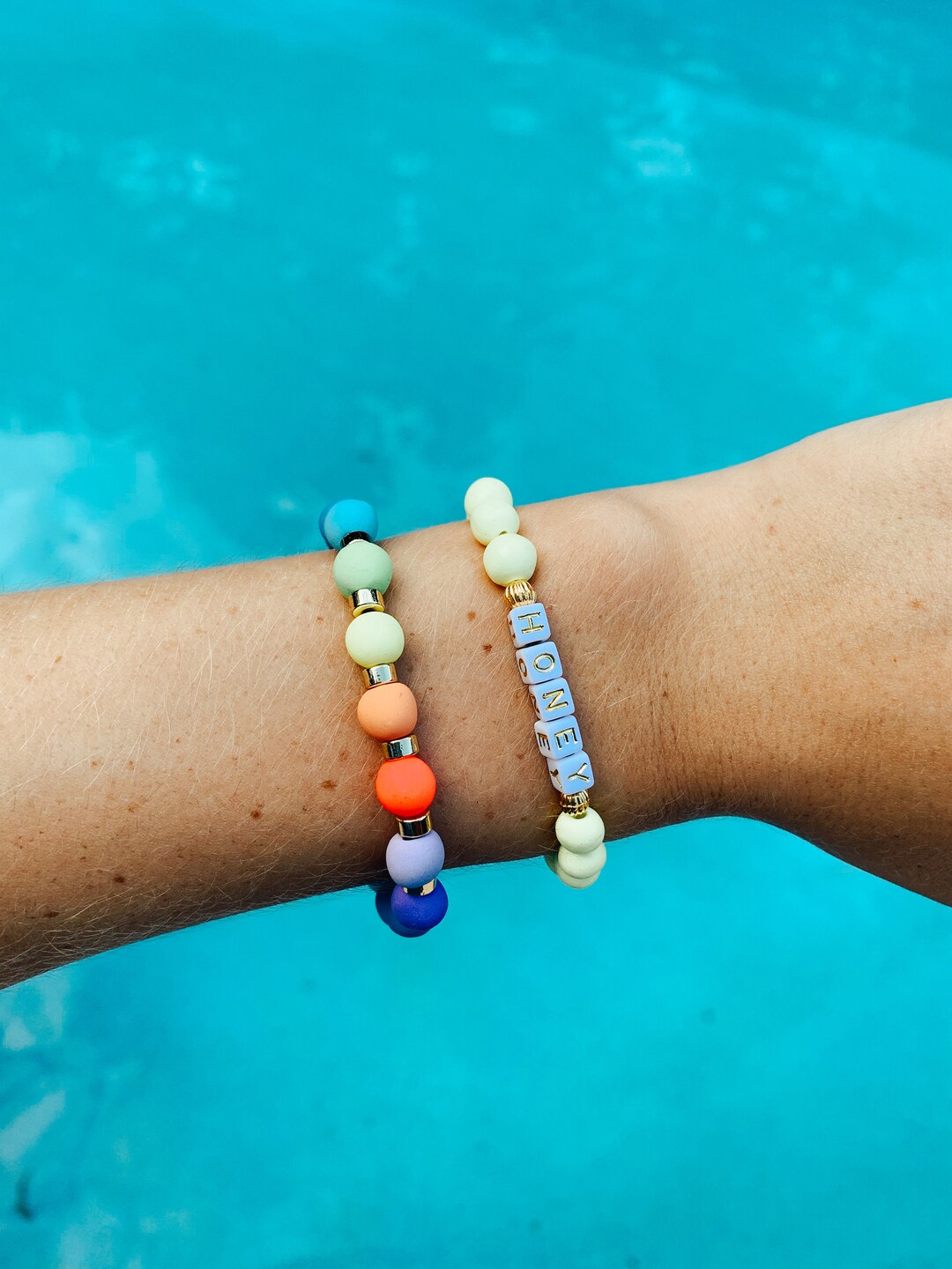 Blue semi-precious stone bracelets for a trendy look on Craiyon