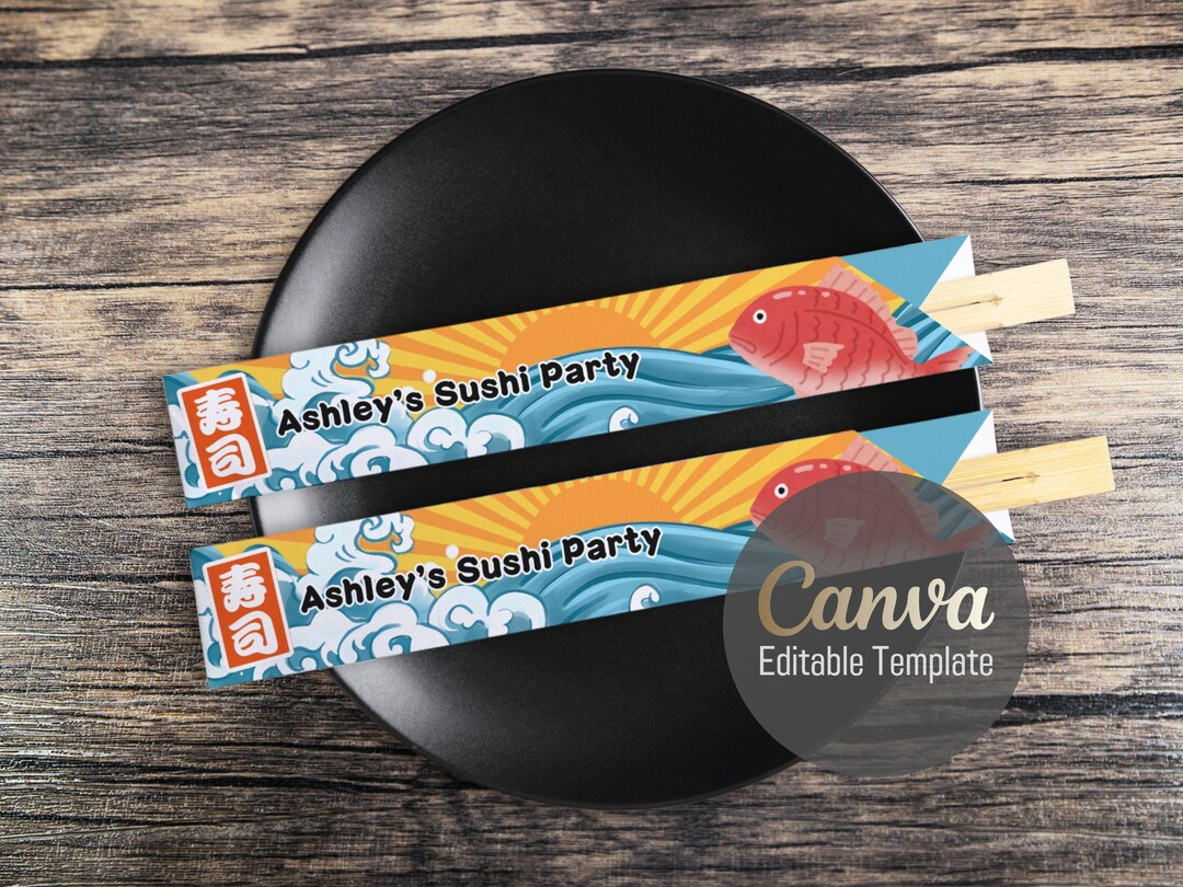 Editable Canva Chopstick Sleeve Template Tairyo Flag Style With