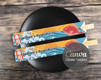 Plantilla editable de funda para palillos para fiesta de sushi: diseño de bandera de Tairyo (artículo digital)