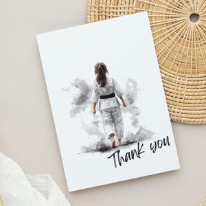 Printable Martial Arts Thank You Card – Girl in Gi Back View – Karate Judo Aikido Jiu-Jitsu – 5x7 Foldable Greeting