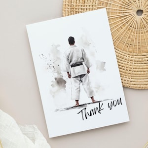 Carte de remerciement arts martiaux homme : carte pliée imprimable 5 x 7" - parfaite pour sensei, amis de dojo, entraîneurs - karaté, judo, aïkido, jiu-jitsu