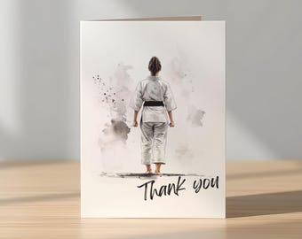 Martial Arts Thank You Card – Woman in Gi, Karate, Judo (PDF)