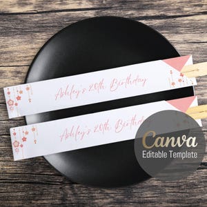 Editable Canva Chopstick Sleeve Template – White Background with Sakura Chain, Stylish Sushi Nights, Hibachi Party or Japanese Events