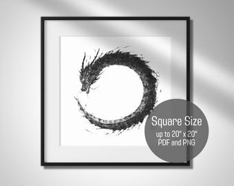 Japanese Dragon Enso Print: Minimalist Brushstroke Wall Art (Digital Download)