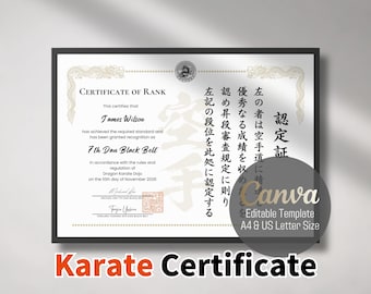 Karate Rank Certificate Template | Dan Kyu Diploma Canva | Dragon & Mitsudomoe