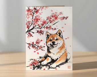 Shiba Inu Greeting Card: Japanese Sumi-e Art (5x7 inch PDF)
