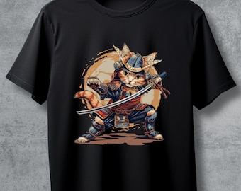 Samurai Cat T-Shirt: Warrior Kitten Graphic Tee