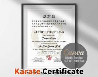 Editable Karate Rank Certificate: Bilingual Martial Arts Award (Digital Download)