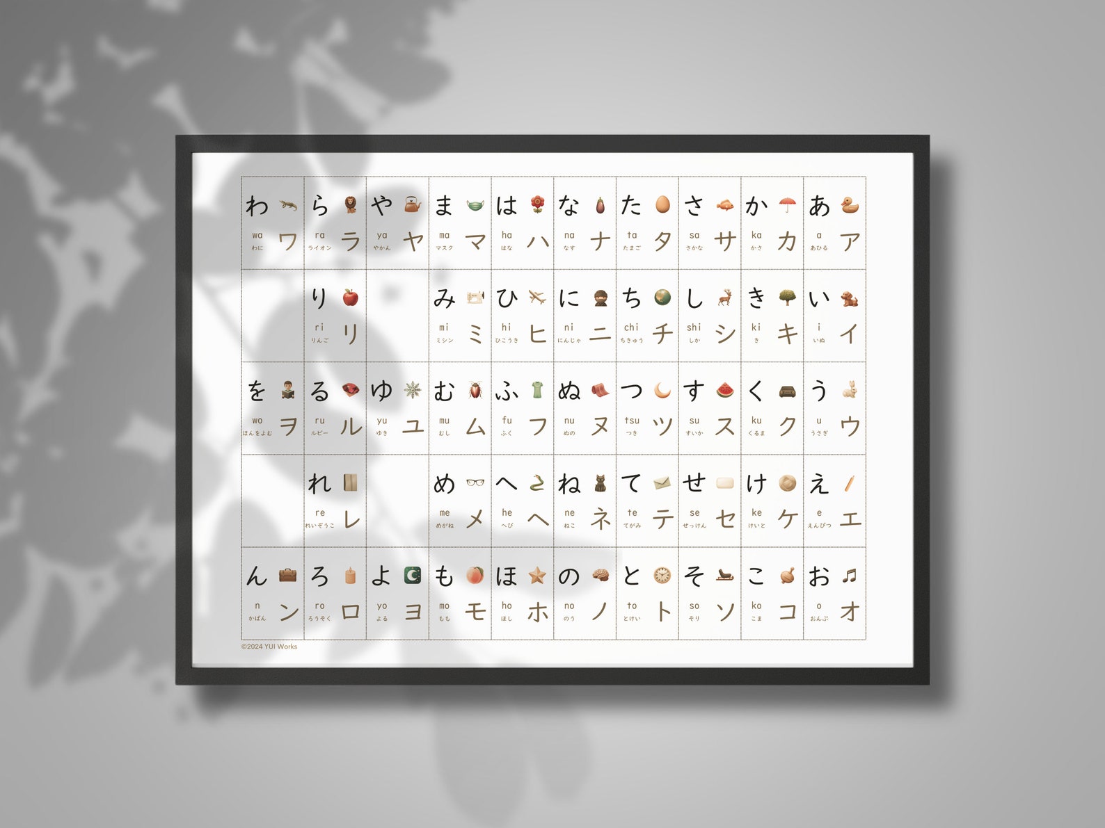 Hiragana Katakana Chart With Examples in Warm Shade, Printable Japanese ...