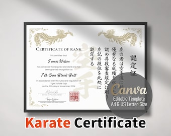 Editable Karate Rank Certificate: Bilingual Phoenix Design (Digital Download)