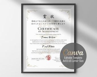 Editable Karate Championship Certificate: Bilingual Canva Template (Digital Download)