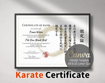 Editable Karate Rank Certificate: Dragon Enso Design (Digital Download)