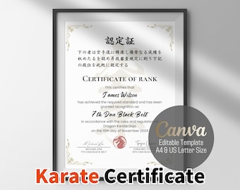 Editable Karate Rank Certificate: Bilingual Dojo Template (Canva)