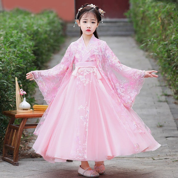 New Hanfu Girls Costumes Elegant Skirts Children's Dresses Super Fairy Long-sleeved Antique Skirts