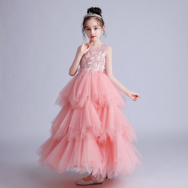 Été Nouvelle robe de soirée pour filles Jupe longue Jupe moelleuse princesse Jupe de mariée pour enfants