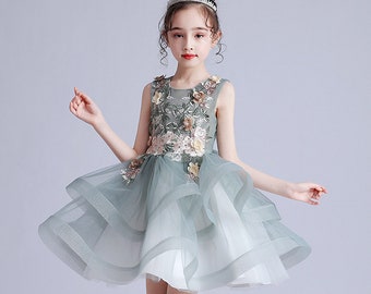 Girls Summer Puffy Wedding Dress Mesh Princess Short Skirt Children's Performance Clothing