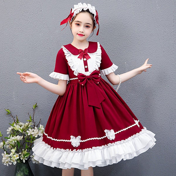 Charlotte Vêtements pour enfants robe lolita robe couleur unie princesse robe