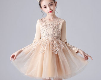 Girls Princess Dress New Long-sleeved Children's Fluffy Yarn Host Performance Skirt