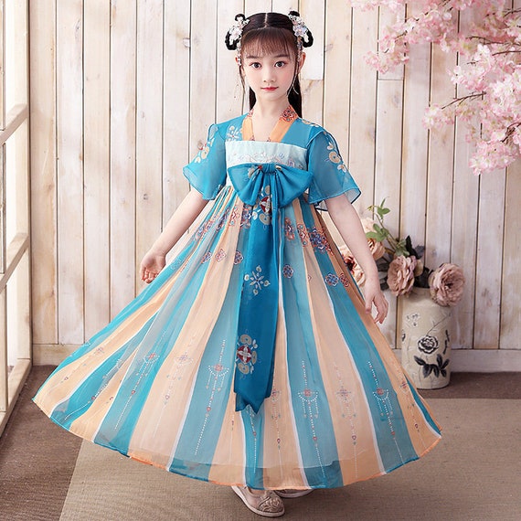 Chinese Kids Girls Princess Dress Hanfu Tang Dynasty Skirts Dramaturgic Costume