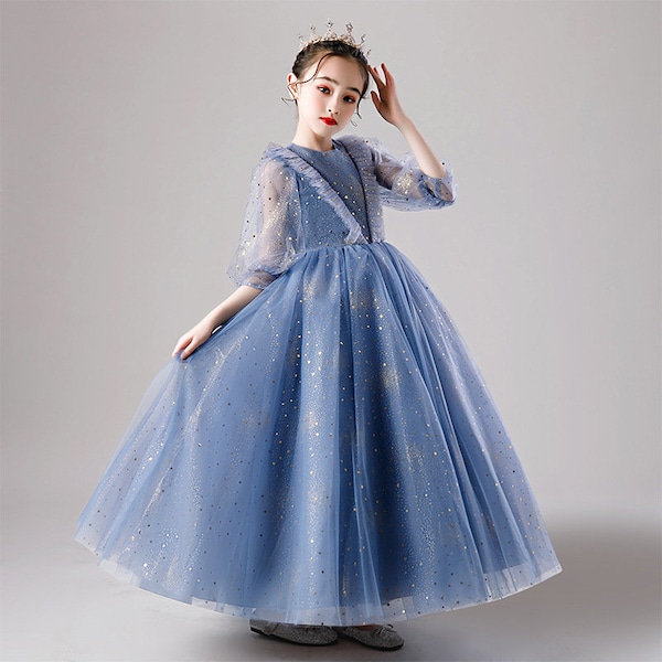 Children's Long Mesh Dress Fluffy Fashion Princess Skirt Middle-aged Clothing Girls' Host Performance Dress