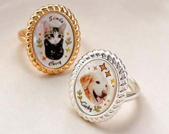 Custom Pet Photo Ring, Pet Memorial Gift, Adjustable Ring, Handmade Jewelry, Birthday Gift, Christmas Gift