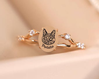 Unique Birthstone Ring,Cat Memorial Ring, Pet Memorial, Personalized Jewelry, Sterling Silver Ring