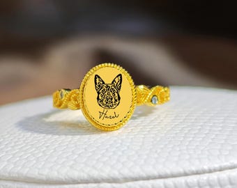 Vintage Dog Engraved Ring, Sterling Silver Jewelry, Pet Memorial, Birthstone Ring, Christmas Gift