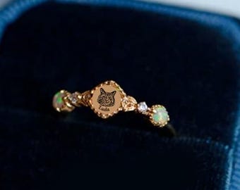 Custom Opal Ring, Pet Memorial Ring, Pet Jewelry, Sterling Silver Ring